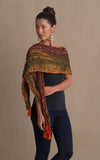Shibori Scarf, Rust, Green & Brown
