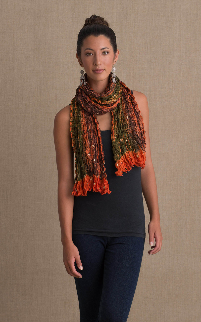 Shibori Scarf, Rust, Green & Brown