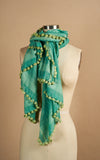 Pom Pom Shawl, Aqua