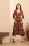 Santa Fe Dress, Long, 3/4 Sleeve, Alegra Floral