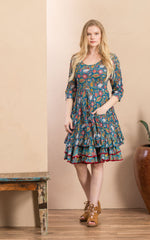 Santa Fe Top, 3/4 Sleeve, Turquoise Coquette