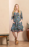 Santa Fe Top, 3/4 Sleeve, Turquoise Coquette