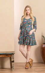Santa Fe Top, 3/4 Sleeve, Turquoise Coquette