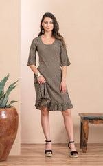 Sedona Dress, Short, 3/4 Sleeve, Black Dot