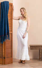 Bella Skirt, Long, White Linen Patchwork