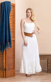 Bella Skirt, Long, White Linen Patchwork