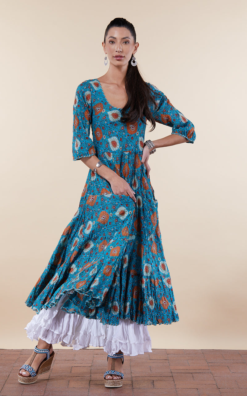 Santa Fe Dress, Long, 3/4 Sleeve, Jemila Turquoise