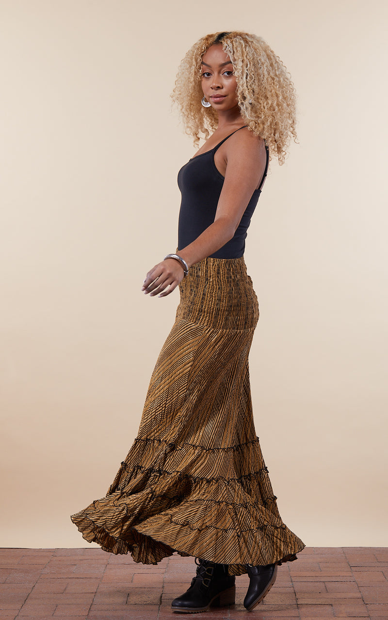 Lola Skirt, Long, Curry Stripe