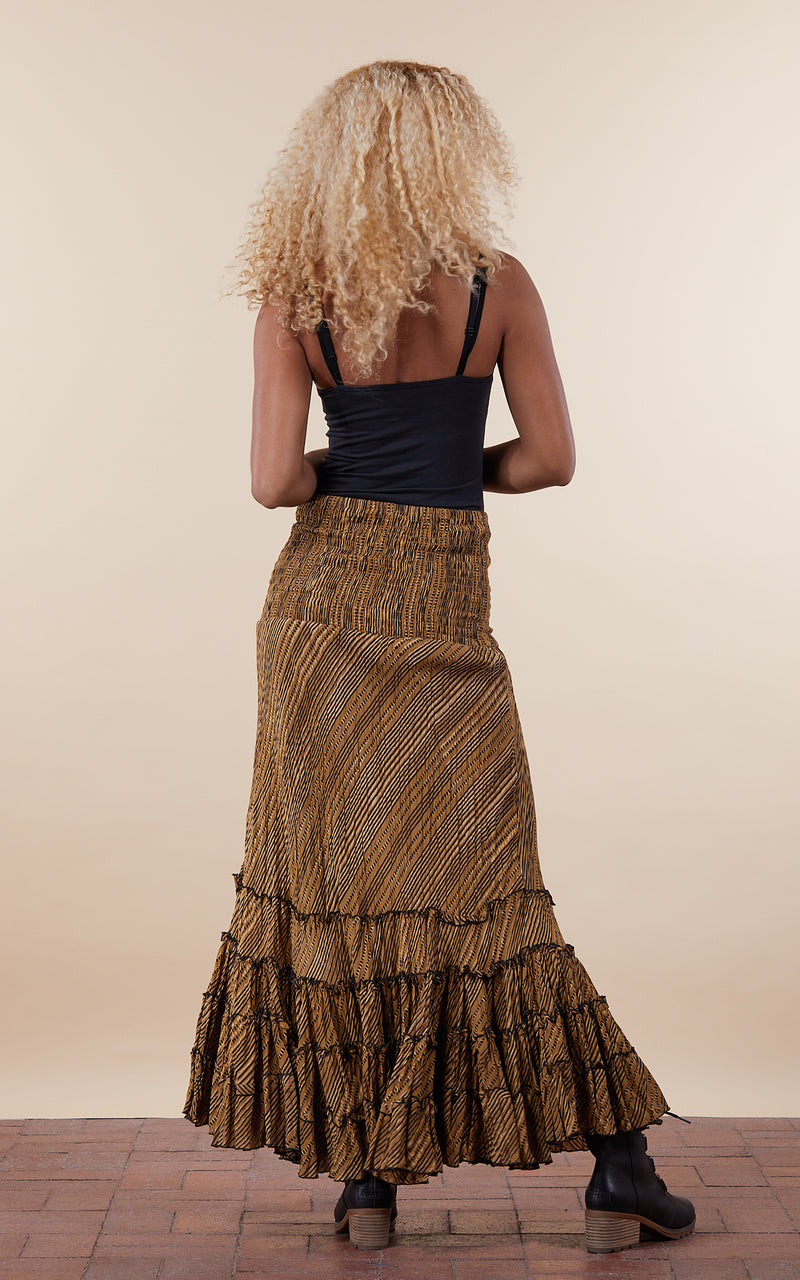 Lola Skirt, Long, Curry Stripe