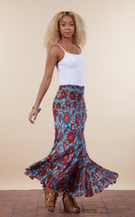 Lola Skirt, Long, Turquoise & Orange Floral