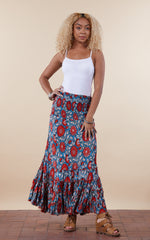 Lola Skirt, Long, Turquoise & Orange Floral