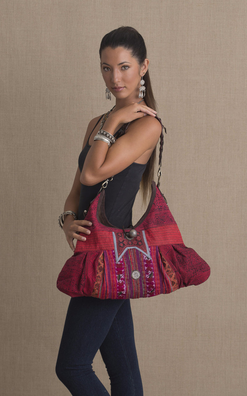 Hill Tribe Hobo Bag, Red