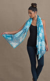 Pom Pom Shawl, Turquoise & Cream Tie Dye