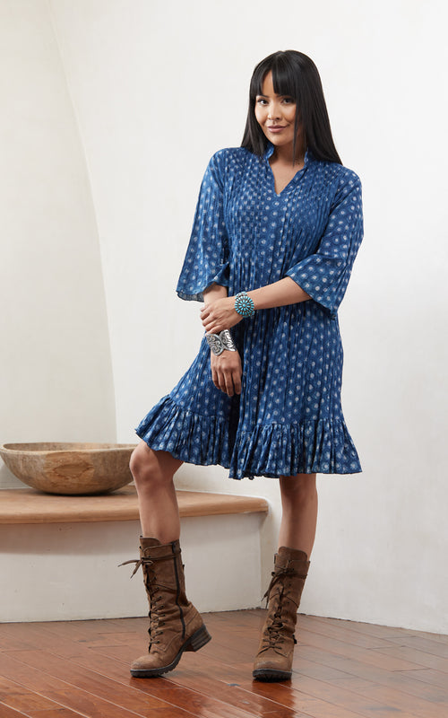 Sahara Tunic, Flower Dot Indigo