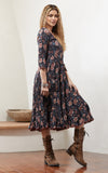 Santa Fe Dress, Long, 3/4 Sleeve, Midnight Floral