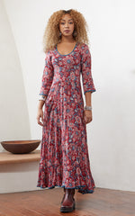 Santa Fe Dress, Maxi, 3/4 Sleeve, Gypsy Red